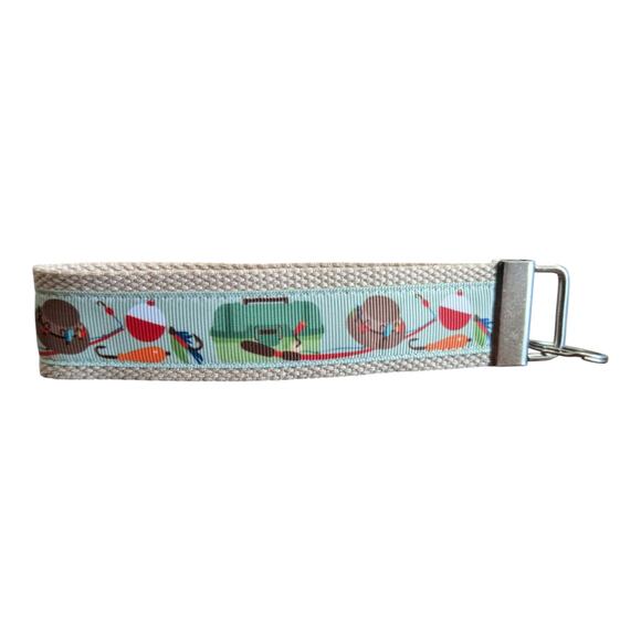 Fishing Keychain‎ Wristlet Handmade Key FOB Tackle Box Pole Rod Bobber Gift Dad - Picture 1 of 5